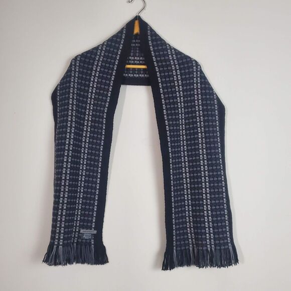 Johnston & Murphy Other - Johnston Murphy Men's Knit Scarf Gray Black Wool Plaid Capsule Wardrobe Preppy